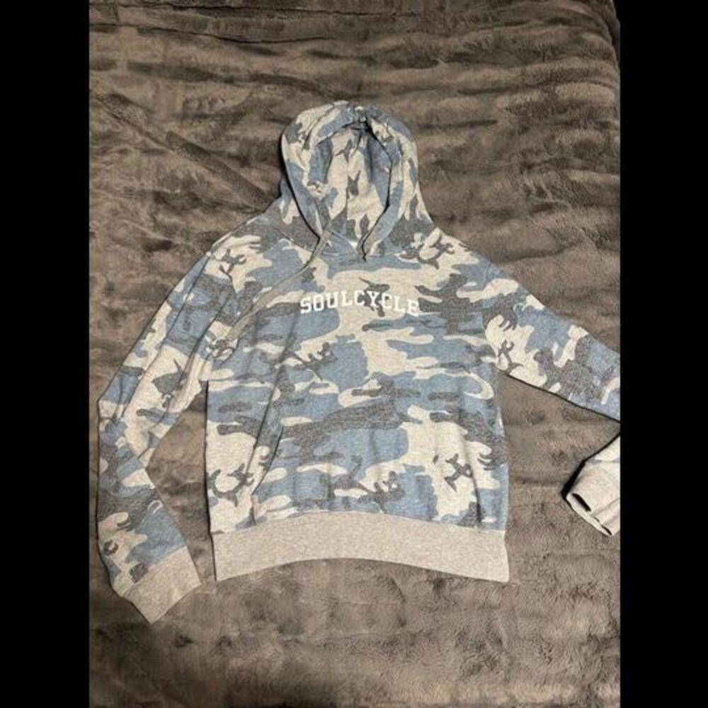 SoulCycle Camo Hoodie Sweatshirt Size M - Blue Gray Skull Detail
